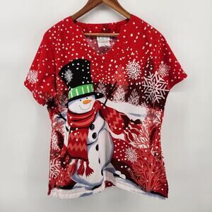 UA Scrubs Women's Medium Winter Snowman Holiday Red